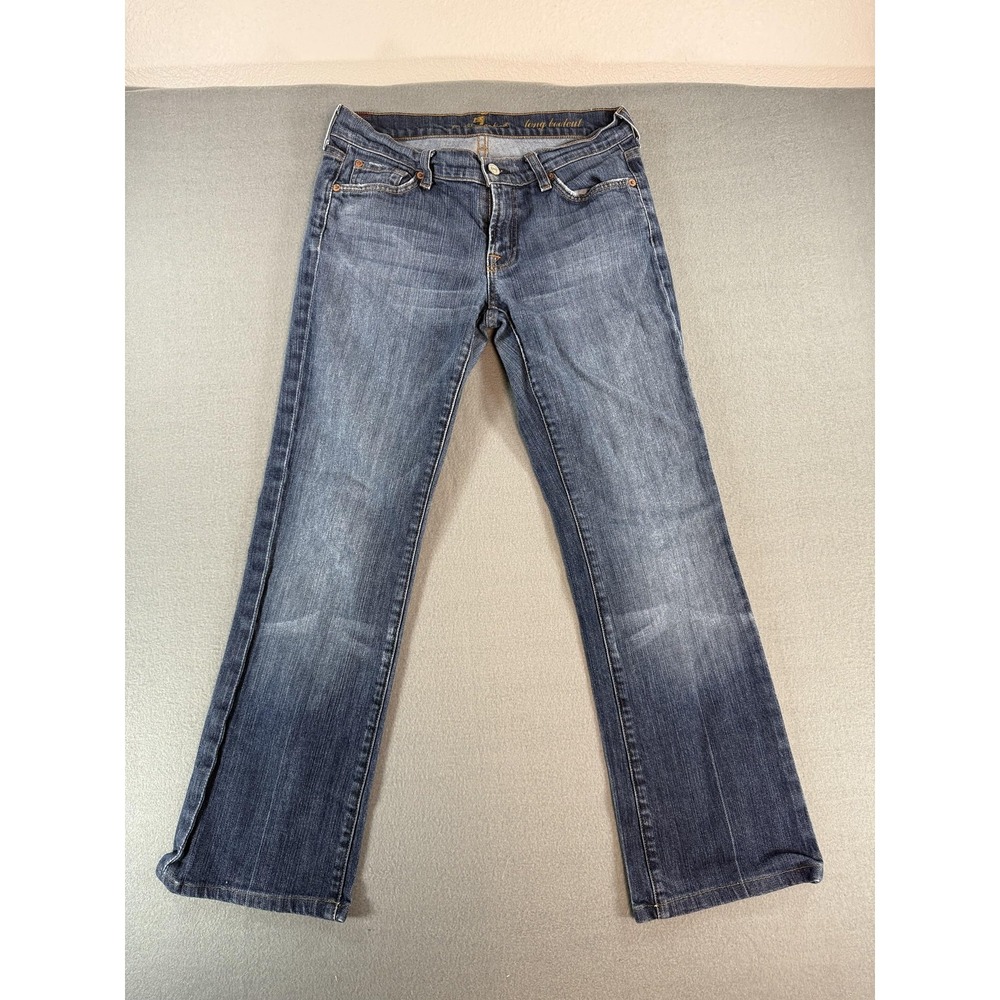 7 For All Mankind Long Bootcut Jeans Womens 29 Blue Low Rise Stretch Denim